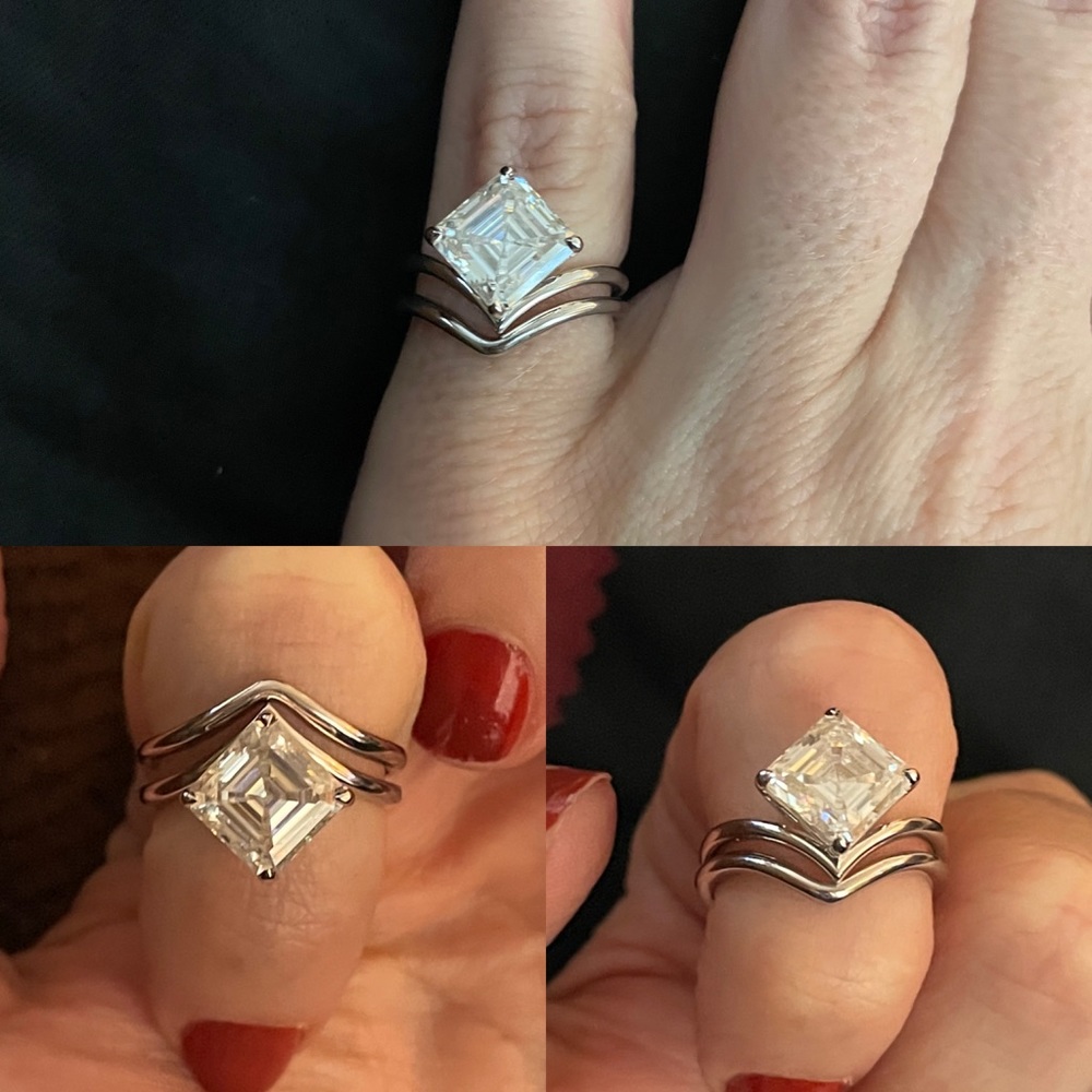 2.5ct Asscher Chevron Ring - Silver with Rhodium Platinum - Picture 8 of 9